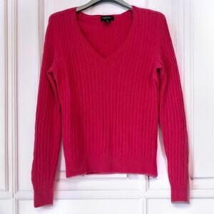 LORD & TAYLOR 100% Cashmere Y2K Cable Knit Sweater in Fuchsia Size M